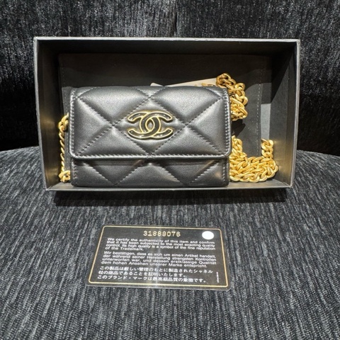 香奈兒 Chanel 單肩斜挎手拿包 迷你  小廢包 羊皮 11×3×9.5  附件 有卡