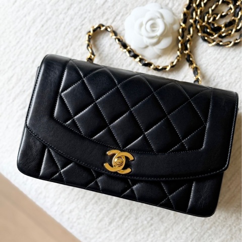 Chanel香奈兒 中古Diana黑金稀有小號 約22底長