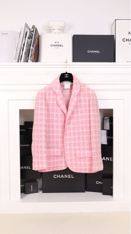 Chanel 96年春夏秀款樱花粉格纹四口袋上衣外套