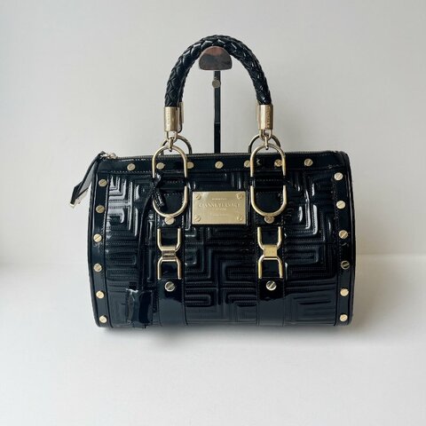 Versace 手提包，黑色漆皮 32x20x17cm 98新配件塵袋
