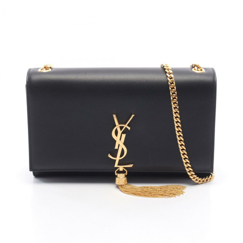 SAINT LAURENT PARIS kate 流蘇中型單肩包，黑色皮革，二手女款