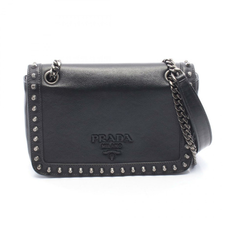 PRADA GLACE'CALF 單肩包 1BD147 黑色皮革 二手 女士