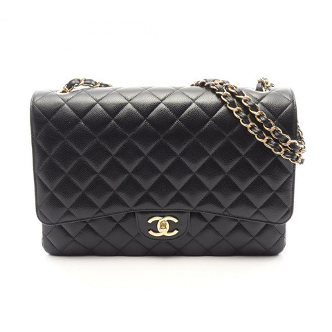 香奈兒 (CHANEL) Matelasse34 經典 Maxi W 翻蓋肩背包 A58601 粒面小牛皮 黑色 二手 女士