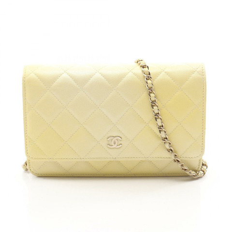 香奈兒 (CHANEL) Matelasse Gradient 鏈條斜挎單肩包，小牛皮，黃色，二手，金色五金