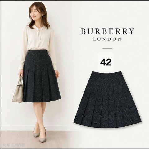 （日本製MIJ）BURBERRY 博柏利 LONDON 女黑色波點滿版內裏及膝裙42號