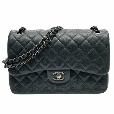 CHANEL 香奈兒 CF30 Jumbo 荔枝牛皮 黑色 銀釦