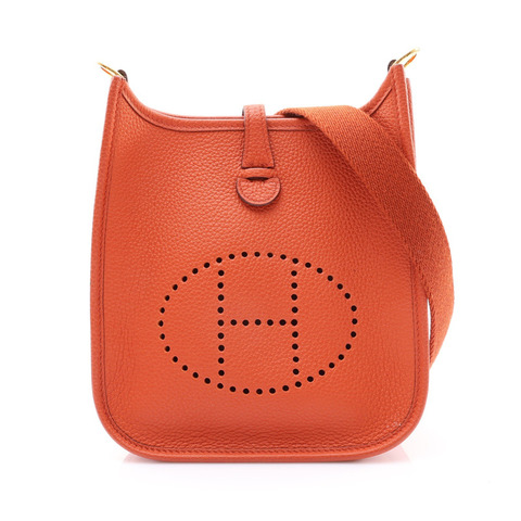HERMES 愛馬仕 Mini Evelyne 伊芙琳包 Clemence 牛皮 紅土色 Z刻 肩背包