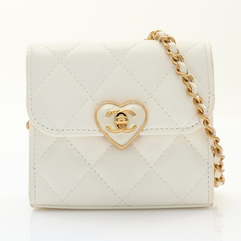 CHANEL 香奈兒 Coco Love Clutch 肩背包 白色 菱格紋羊皮 金釦 AP3291