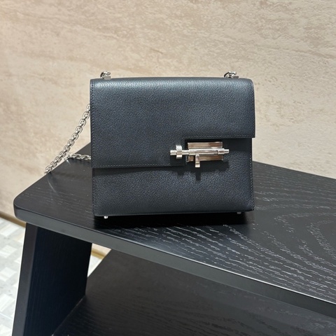 HERMES 愛馬仕 Verrous Mini 手槍包 小號 黑銀 山羊皮 D刻 無附件