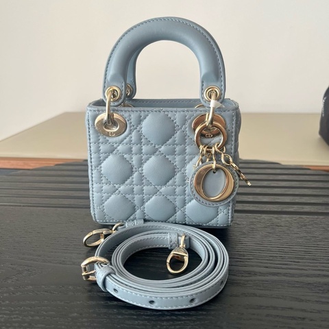 Dior迪奧 Lady Micro 超mini戴妃包手提包斜挎包 淺藍色