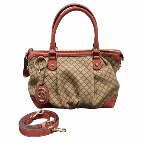 GUCCI 古馳 247902 老花兩用包 帆布 老花 棕色/粉色 金釦