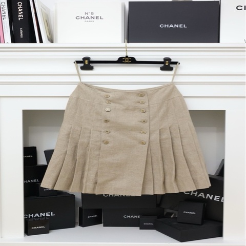 Chanel 94年卡其色亚麻百褶裙半裙