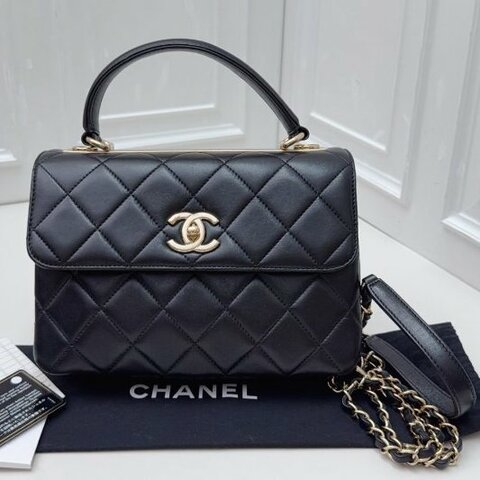 香奈兒/Chanel Trendy CC黑色金扣小號手提包