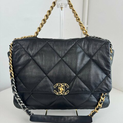 香奈兒/Chanel 黑金菱格19bag maxi鏈條包