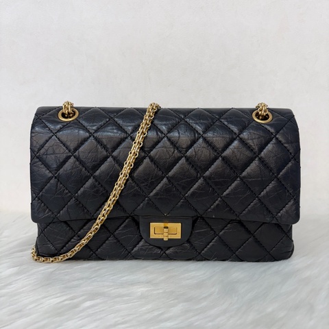 CHANEL A37587 黑色紙揉牛皮金扣 2.55 28cm 肩背包 斜背包 側背包 斜挎包