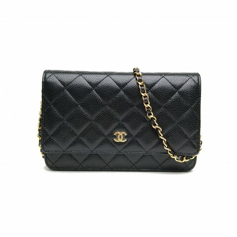 CHANEL CFWOC19黑色荔枝牛皮革晶片開金扣肩背包