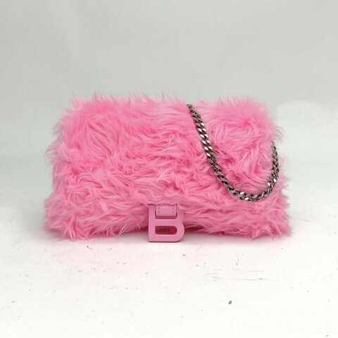 BALENCIAGA 粉色羊皮革人造毛Hourglass沙漏情人節限定肩背包