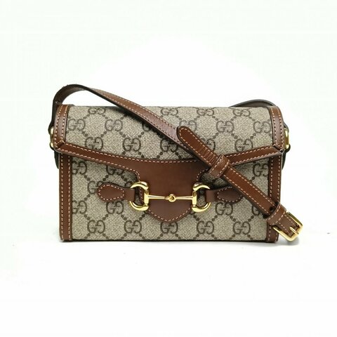 GUCCI Horsebit馬銜扣1955盒子包Mini老花帆布金扣肩背包