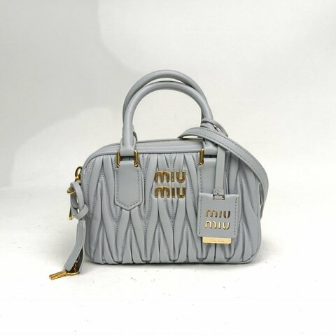 MIU MIU 藍色羊皮革Matelasse褶皺保齡球包肩背包