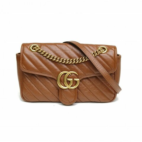 GUCCI GGMarmont肩背包小號焦糖色牛皮革金扣肩背包