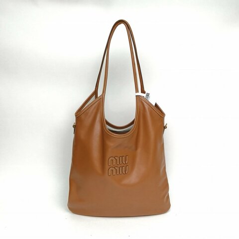 MIU MIU IVYTote托特包焦糖色牛皮革金扣肩背包