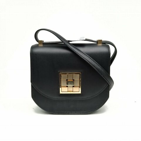 HERMES Mosaique馬賽克小號黑色Box皮D刻淺金扣肩背包