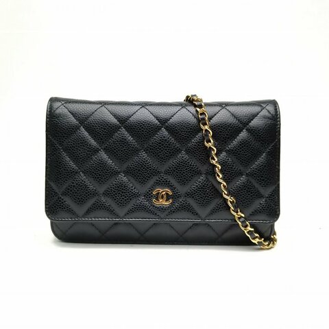CHANEL CFWOC19黑色荔枝牛皮革30開金扣肩背包
