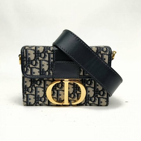 DIOR 30Montaigne蒙田Box藍色帆布金扣印花肩背包