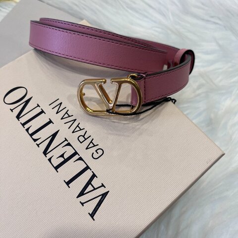 VALENTINO 金釦細版2cm皮帶/粉