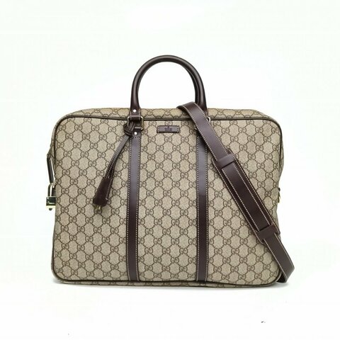 GUCCI 老花PVC淺金扣公事包肩背包