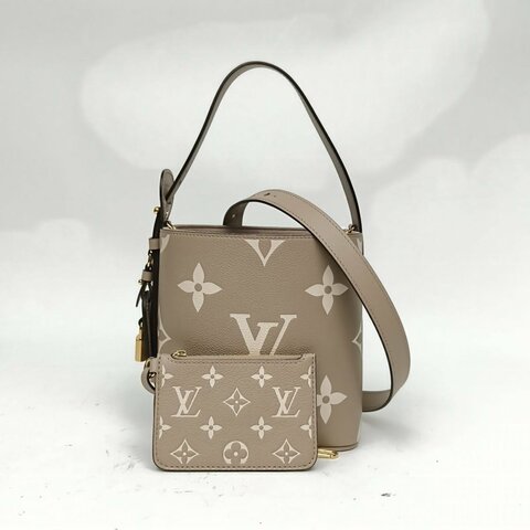 LOUIS VUITTON ALLINBB老花壓紋大象灰牛皮革金扣晶片肩背包