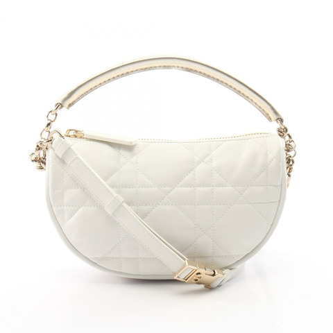 Christian Dior VIBE Hobo Cannage 單肩手提包，白色金色皮革，二手女款
