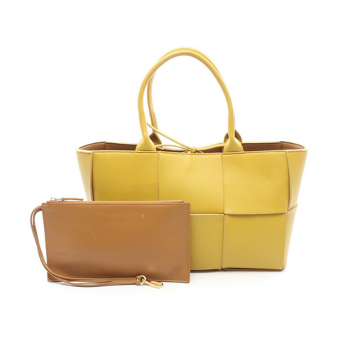 BOTTEGA VENETA 小號 Arco 手提包，黃色皮革，二手女款