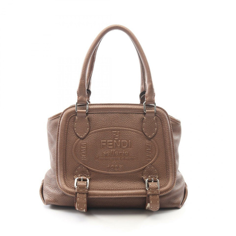 FENDI Selleria Logo 單肩手提包，棕色皮革，二手女款