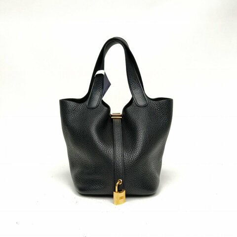 HERMES Picotin菜籃子18黑色TC皮Y刻金扣肩背包