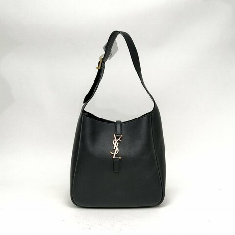 SAINT LAURENT LE5À7HOBO小號黑色牛皮革金扣肩背包
