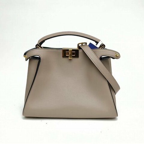 FENDI PEEKABOO小號27灰色牛皮革金扣肩背包