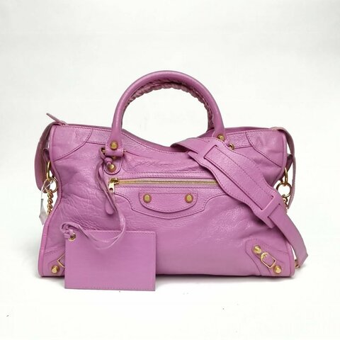BALENCIAGA CLASSICCITY機車包中號紫色牛皮革金扣肩背包