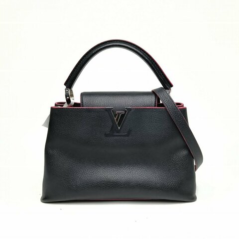 LOUIS VUITTON Capucines小號黑色牛皮革銀扣2017肩背包