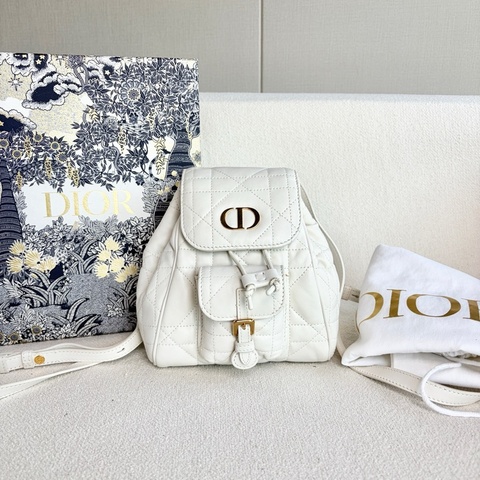 Dior 迪奧 Caro 牛皮後背包/雙肩包 白金 小號