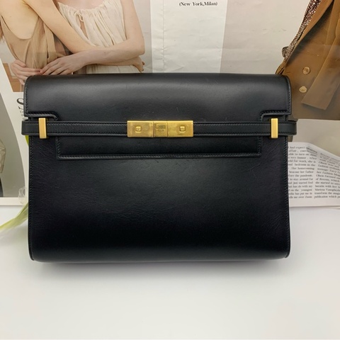 聖羅蘭 YSL 曼哈頓系列 單肩包 黑金 牛皮革
