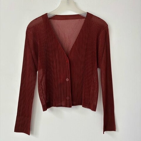 ::PLEATS PLEASE:: ISSEY MIYAKE PP 紅磚色網狀V領開襟外套
