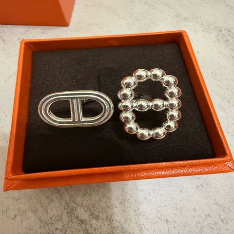 💖Hermes 新款 純銀 雙排 豬鼻 戒指💖 52號 全新