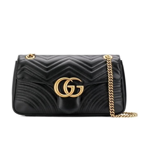Gucci 女士 黑色GG Marmont系列中號絎縫肩背包 31cm*7cm*19cm