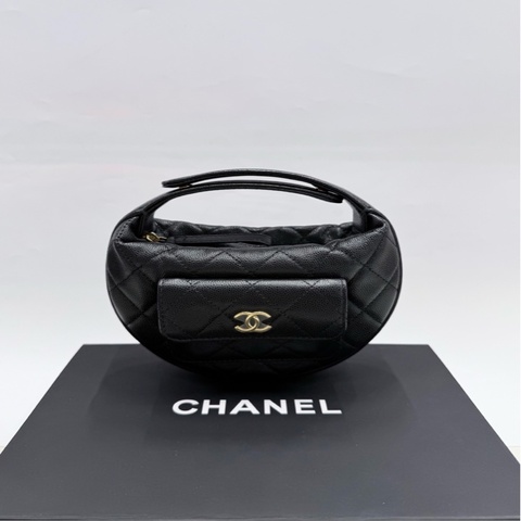 香奈兒 chanel  黑色菱格呼啦圈金扣無肩帶