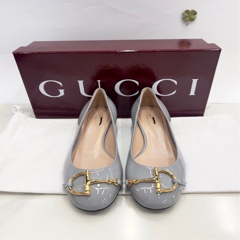 Gucci 古馳灰色漆皮樂福鞋 size37 碼
