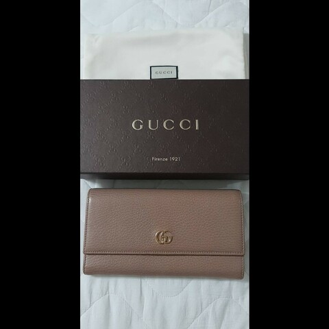 正品GUCCI古馳 經典雙G LOGO 女藕粉荔枝牛皮壓釦長夾456116
