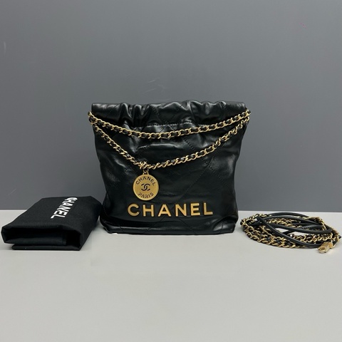Chanel香奈兒 黑金Mini 22bag垃圾袋 晶片款