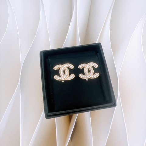 罕有耳夾款～Chanel 20p 金色雙C水鑽耳夾/耳環