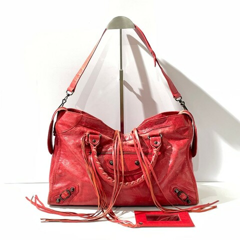 Balenciaga巴黎世家city機車包 紅色油蠟皮 底長38cm